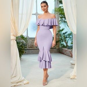 Off Shoulder Ruffle Trim Mermaid Bandage Dress